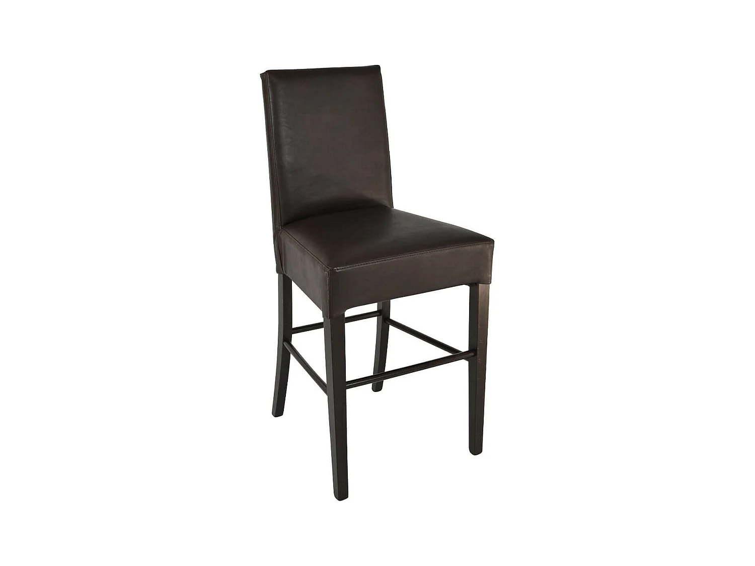 TONY - Lot de 2 Tabourets H64 Wengé et Assise Simili Cuir Marron