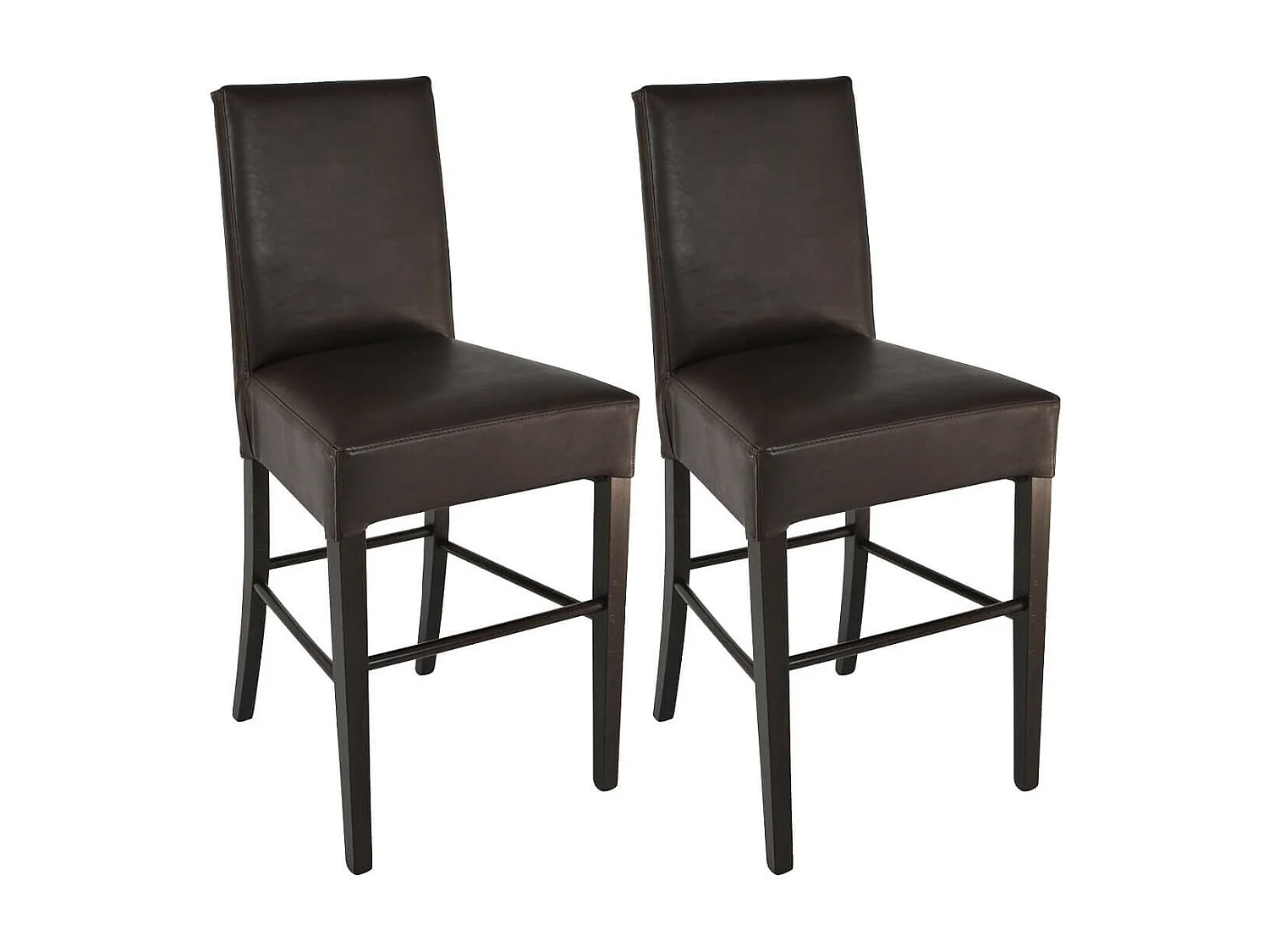 TONY - Lot de 2 Tabourets H64 Wengé et Assise Simili Cuir Marron