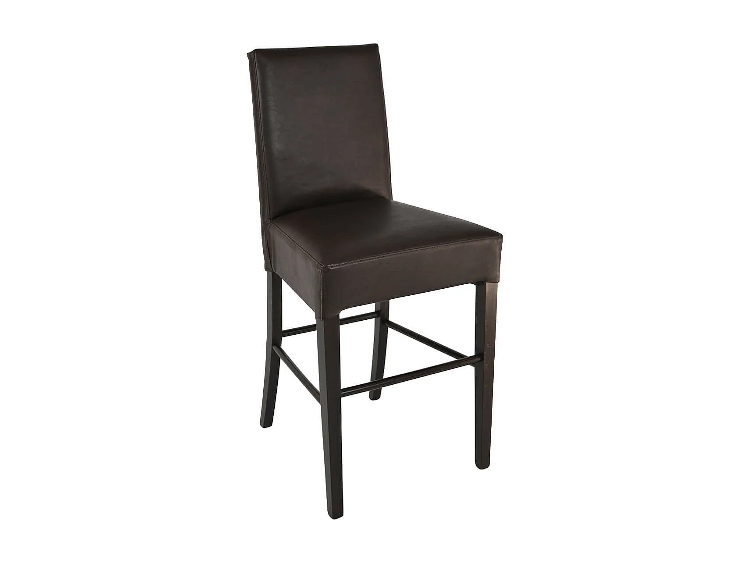 TONY - Lot de 2 Tabourets H64 Wengé et Assise Simili Cuir Marron