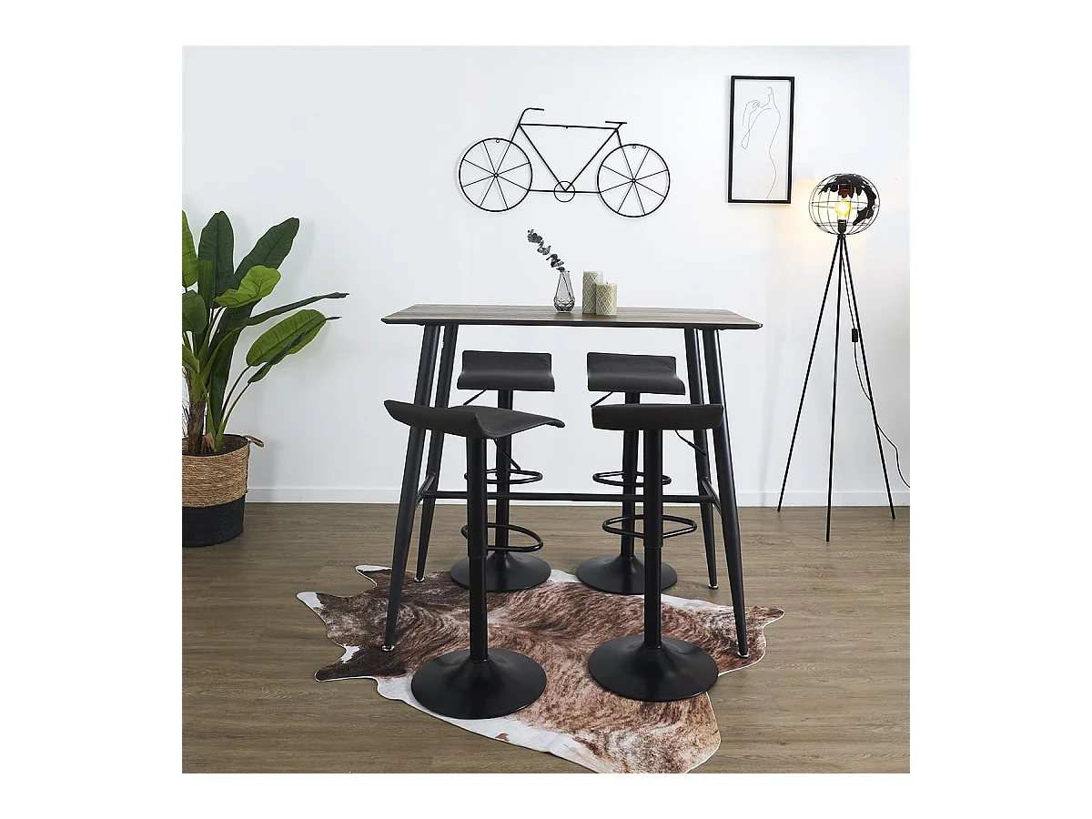 BOLY - Lot de 4 Tabourets Simili Cuir Marron Foncé