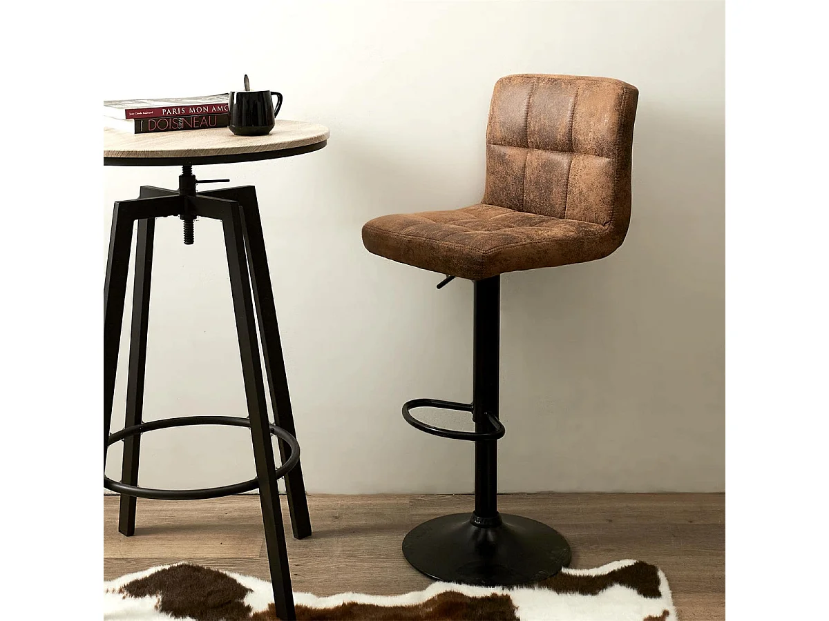 JULIO - Lot de 2 Tabourets Simili Marron Camel