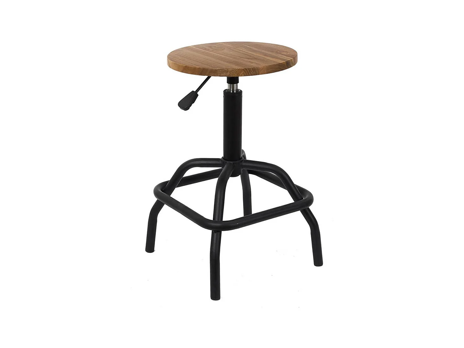 VARUS - Tabouret Réglable Vintage en Bois d'Orme et Métal