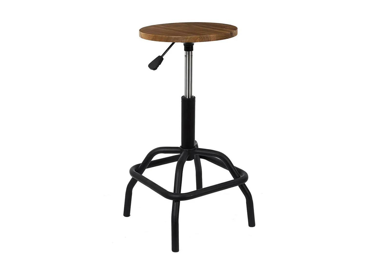 VARUS - Tabouret Réglable Vintage en Bois d'Orme et Métal