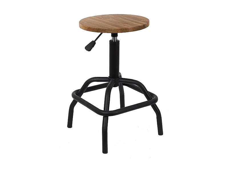 VARUS - Tabouret Réglable Vintage en Bois d'Orme et Métal