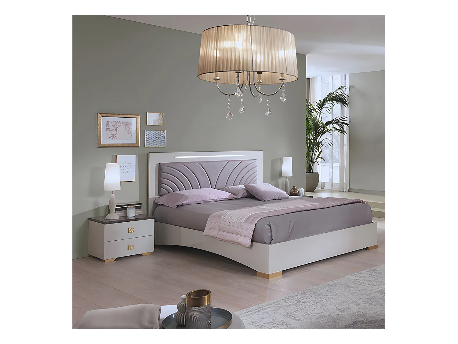 PANACA - Ensemble Lit 140x190cm avec Leds + 2 Chevets