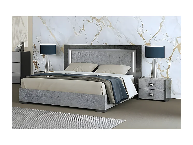 HYDE - Ensemble Lit 140x190cm avec Leds + 2 Chevets