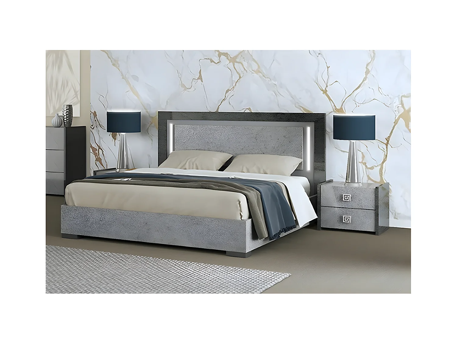 HYDE - Ensemble Lit 140x190cm avec Leds + 2 Chevets