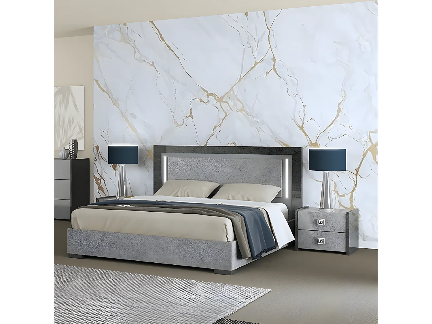 HYDE - Ensemble Lit 160x200cm avec Leds + 2 Chevets