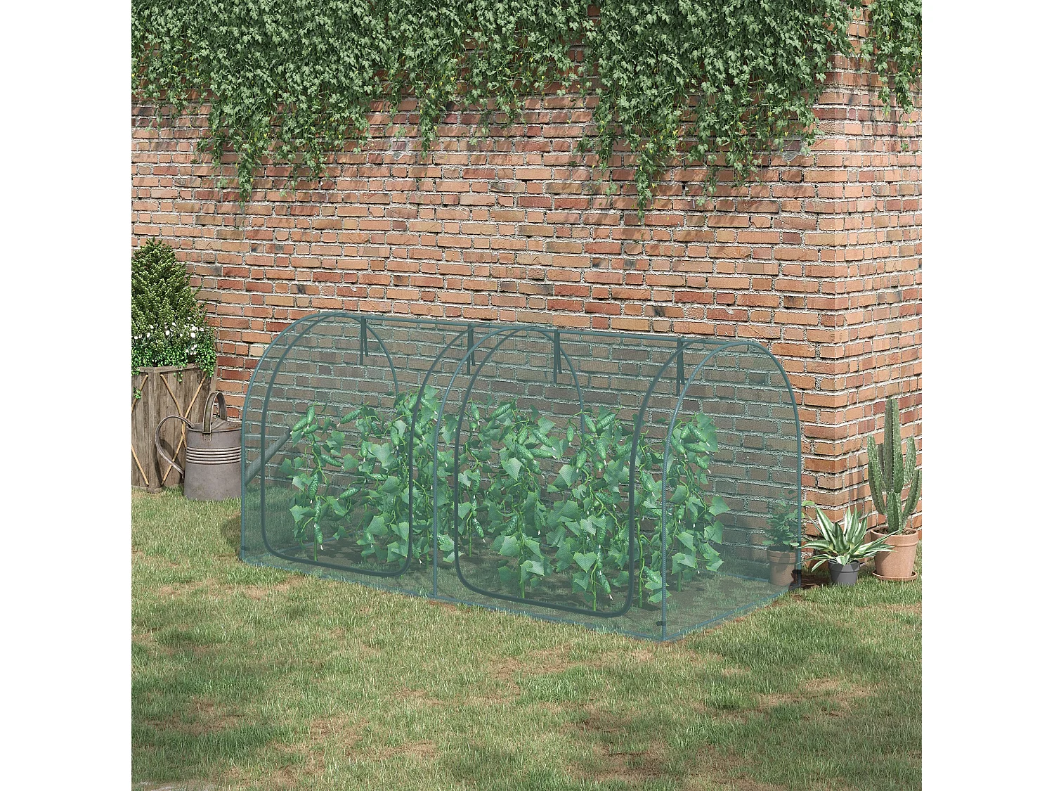 Serre tunnel de jardin serre à tomates filet protection solaire 2 portes zippées enroulables acier HDPE vert