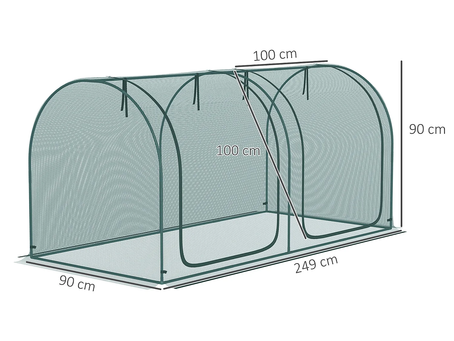 Serre tunnel de jardin serre à tomates filet protection solaire 2 portes zippées enroulables acier HDPE vert