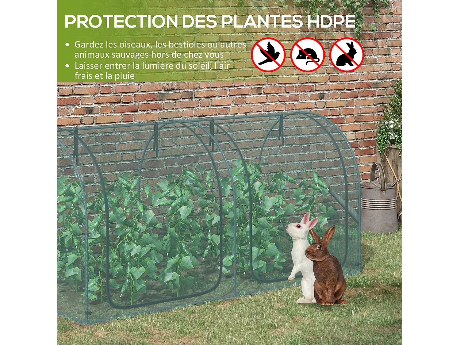 Serre tunnel de jardin serre à tomates filet protection solaire 2 portes zippées enroulables acier HDPE vert
