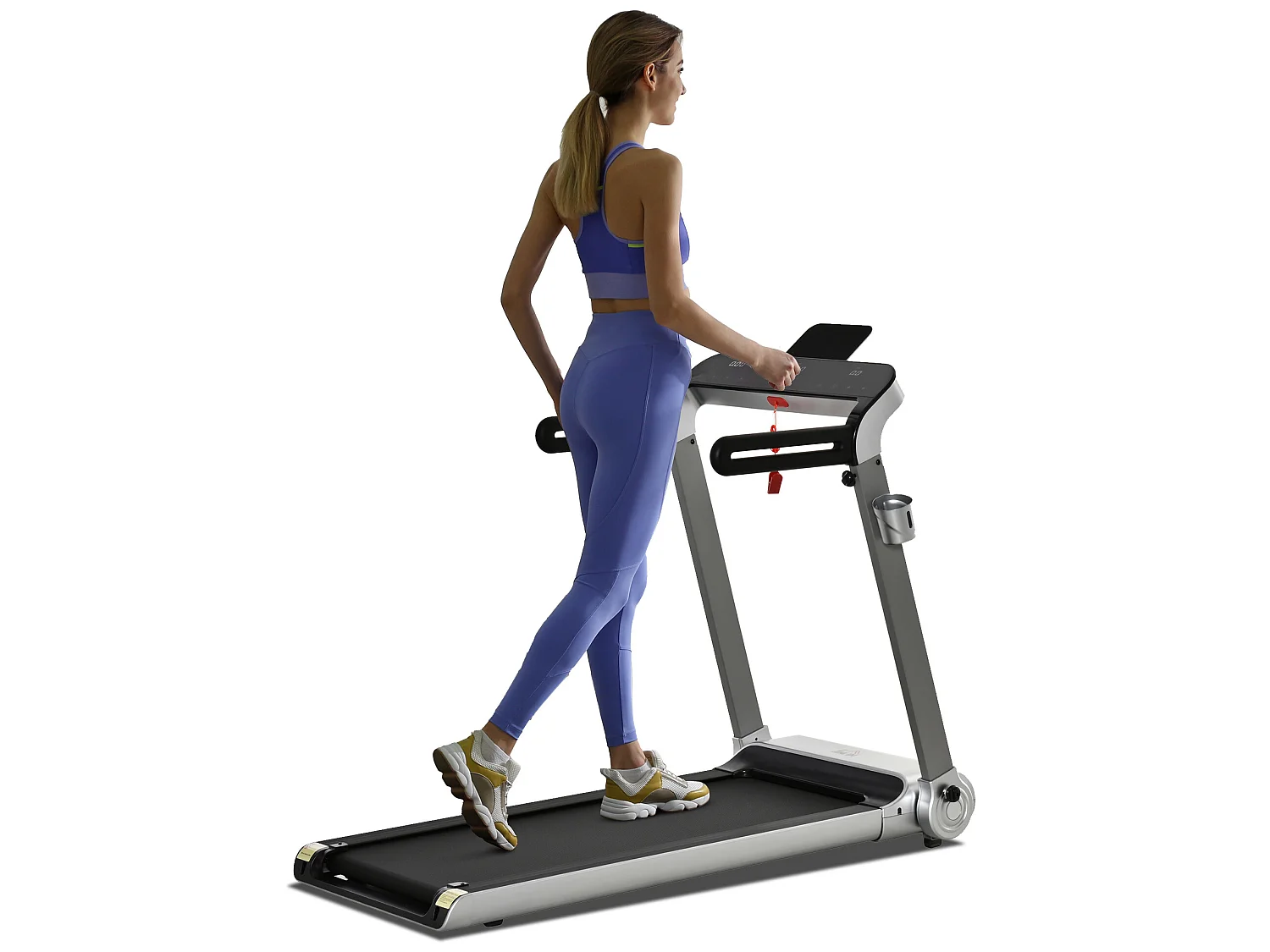 Tapis électrique de course pliable 1-15 Km/h 735 W grand écran LED large bande de roulement port USB clé sécurité acier PP gris noir