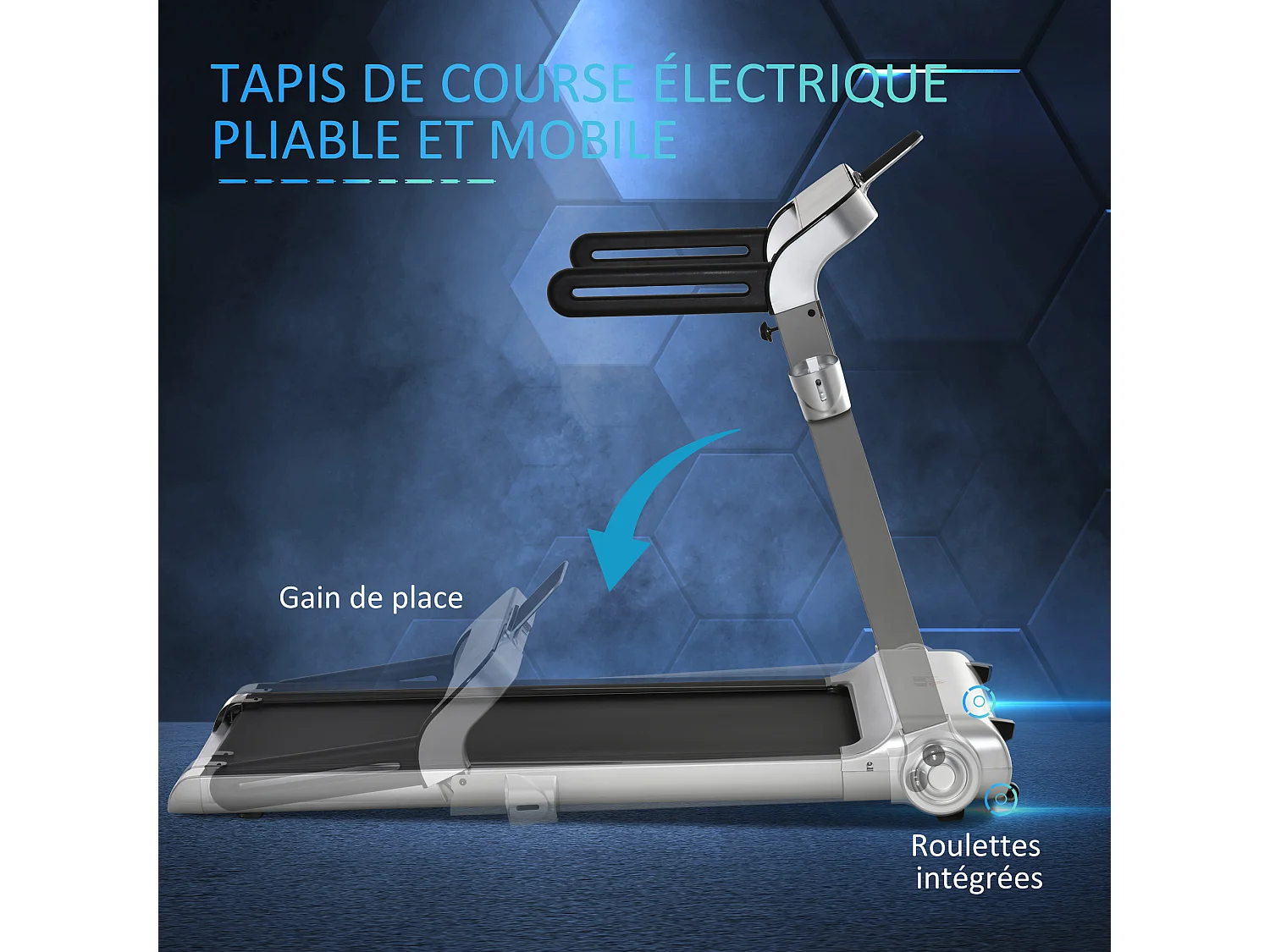 Tapis électrique de course pliable 1-15 Km/h 735 W grand écran LED large bande de roulement port USB clé sécurité acier PP gris noir