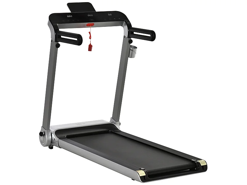 Tapis électrique de course pliable 1-15 Km/h 735 W grand écran LED large bande de roulement port USB clé sécurité acier PP gris noir