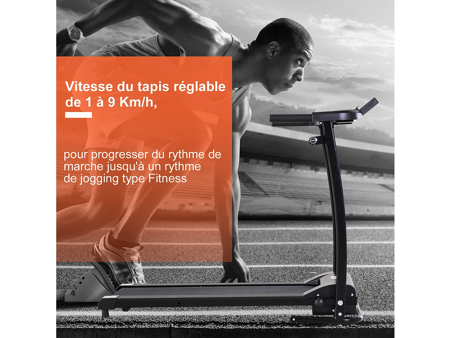 Tapis électrique de course pliable 1-9 Km/h 500 W écran LCD 3 programmes noir