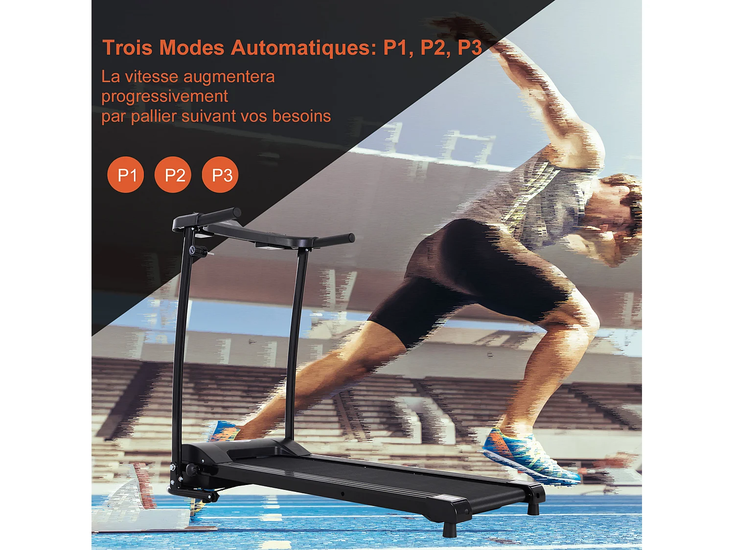 Tapis électrique de course pliable 1-9 Km/h 500 W écran LCD 3 programmes noir
