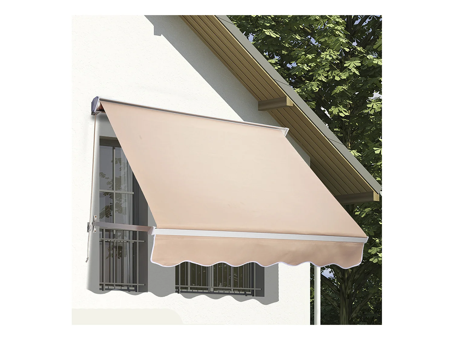 Store banne manuel inclinaison réglable aluminium polyester imperméabilisé 70L x 180l cm beige