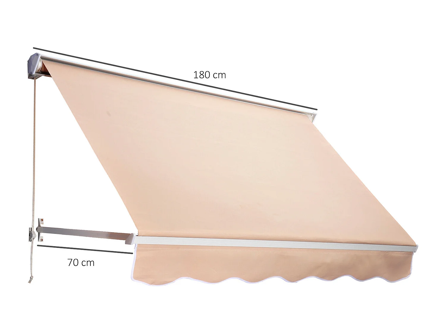 Store banne manuel inclinaison réglable aluminium polyester imperméabilisé 70L x 180l cm beige