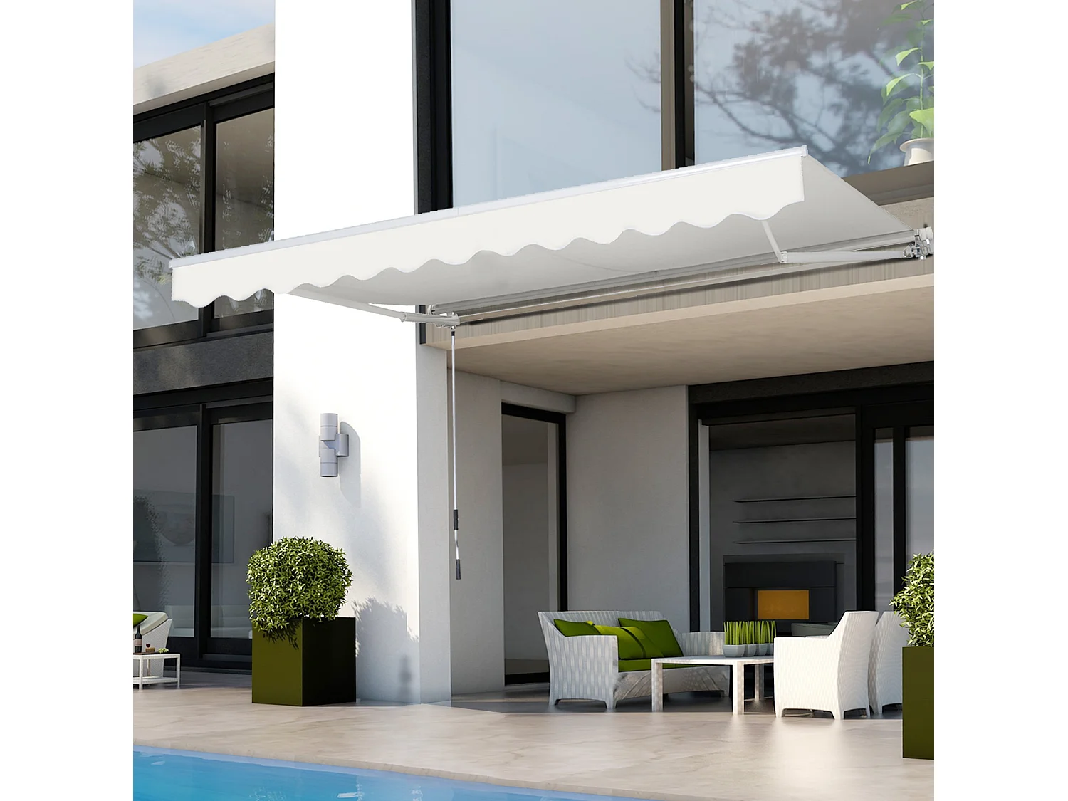 Store banne manuel rétractable aluminium polyester imperméabilisé 3L x 2,5l m crème