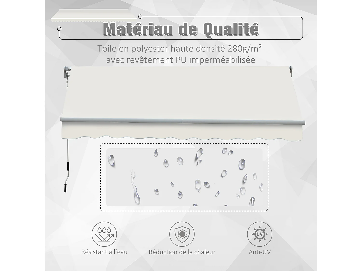 Store banne manuel rétractable aluminium polyester imperméabilisé 3L x 2,5l m crème