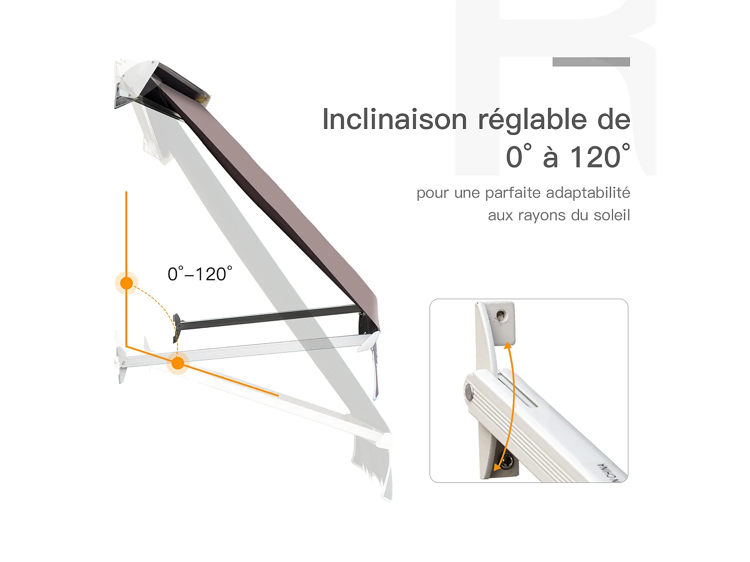 Store banne manuel inclinaison réglable aluminium polyester imperméabilisé 70L x 180l cm taupe clair