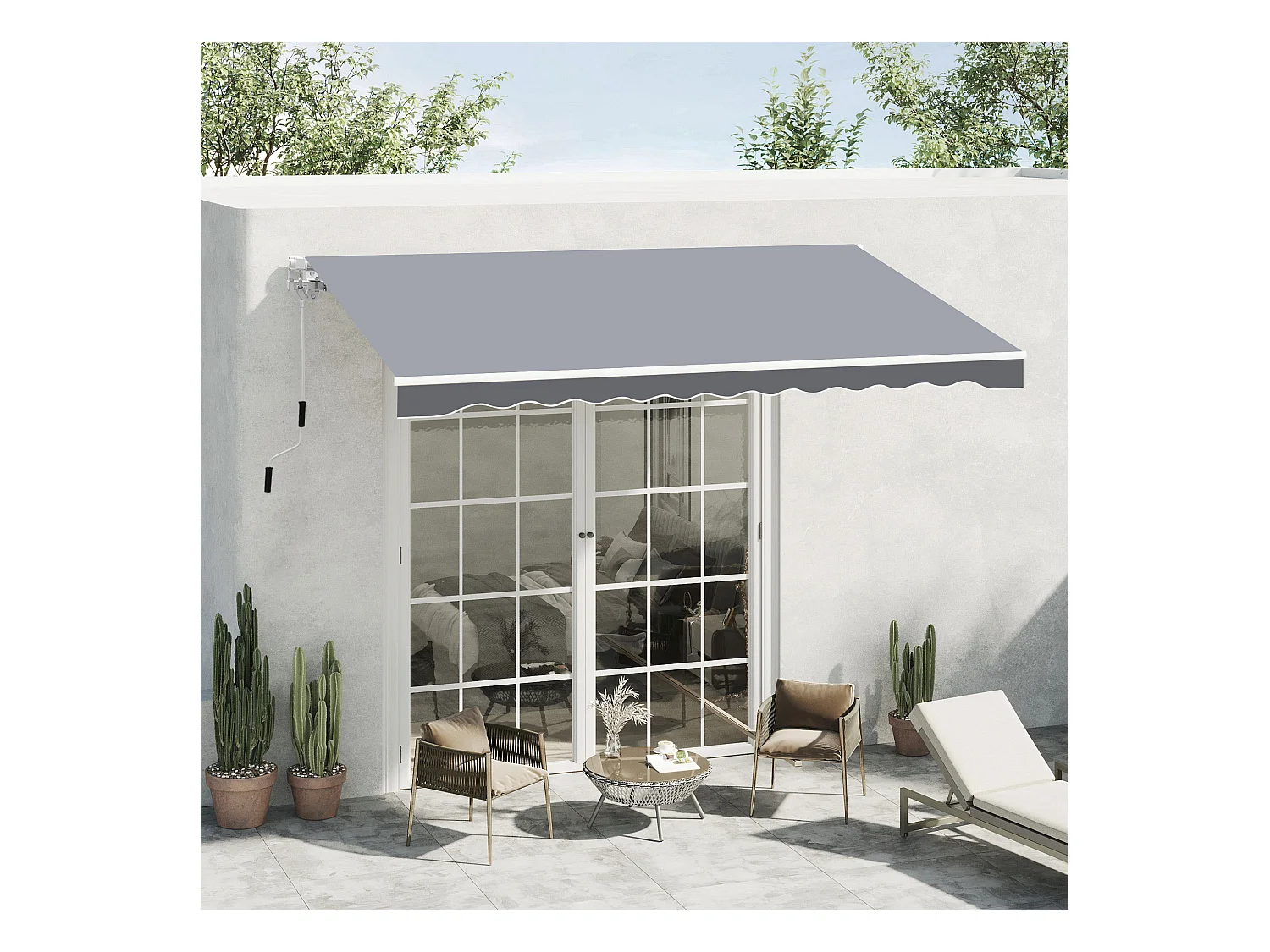 Store banne manuel rétractable dim. 2,5L x 2l (avancée) m  alu. polyester imperméabilisé haute densité gris