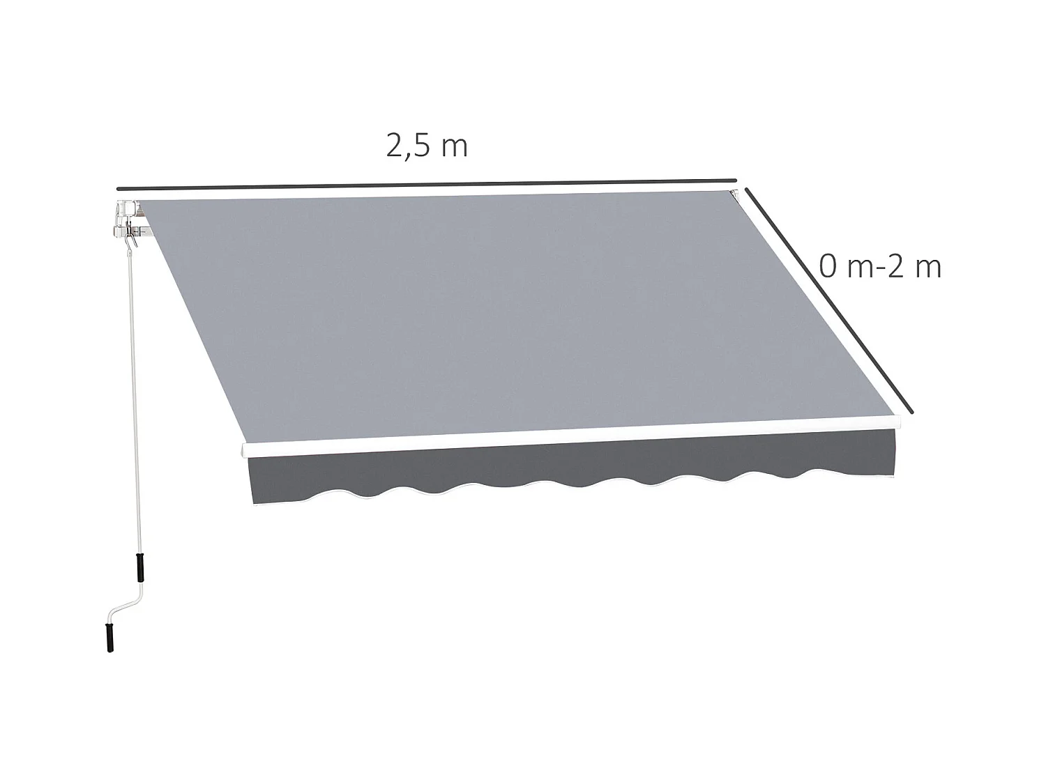 Store banne manuel rétractable dim. 2,5L x 2l (avancée) m  alu. polyester imperméabilisé haute densité gris