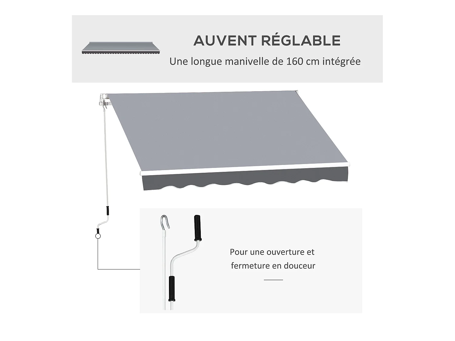 Store banne manuel rétractable dim. 2,5L x 2l (avancée) m  alu. polyester imperméabilisé haute densité gris