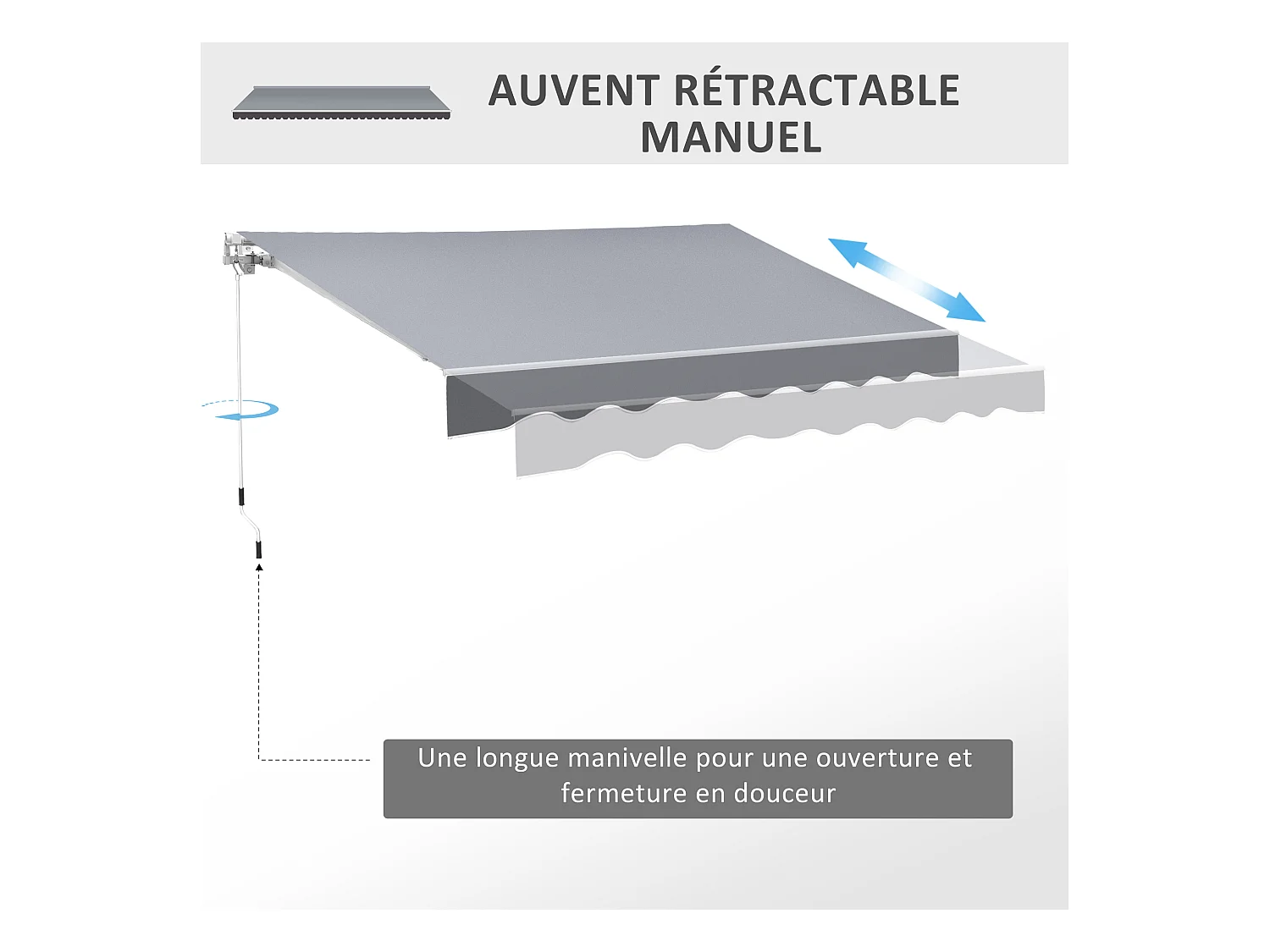Store banne manuel rétractable dim. 2,5L x 2l (avancée) m  alu. polyester imperméabilisé haute densité gris