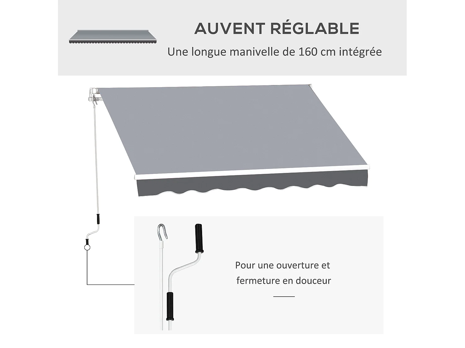 Store banne manuel rétractable dim. 2,5L x 2l (avancée) m  alu. polyester imperméabilisé haute densité gris