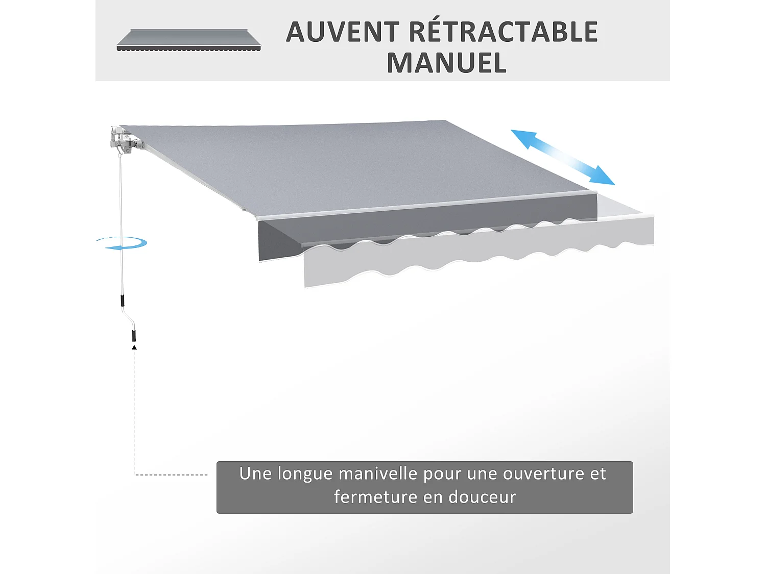 Store banne manuel rétractable dim. 2,5L x 2l (avancée) m  alu. polyester imperméabilisé haute densité gris