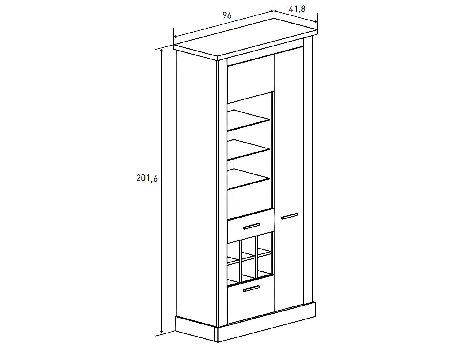 Armoire vitrine, buffet haut coloris Chêne vieilli - Longueur 96 x Profondeur 41 x Hauteur 201 cm
