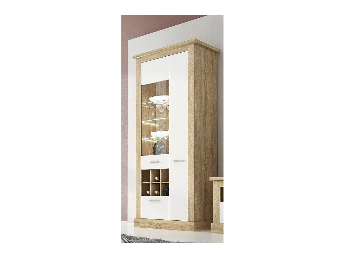 Armoire vitrine, buffet haut coloris Chêne cambrian,blanc - Longueur 96 x Profondeur 41 x Hauteur 201 cm
