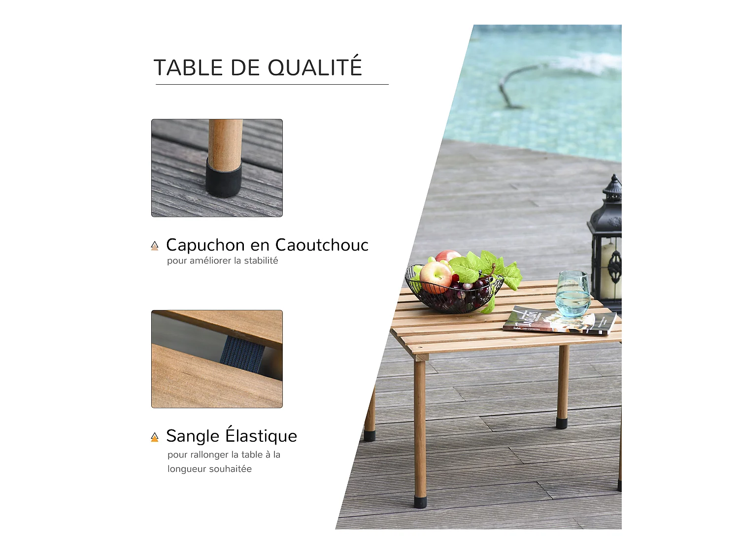 Table basse pliable de jardin camping plateau à lattes dim. 58L x 58l x 40H cm sac transport inclus bois sapin pré-huilé