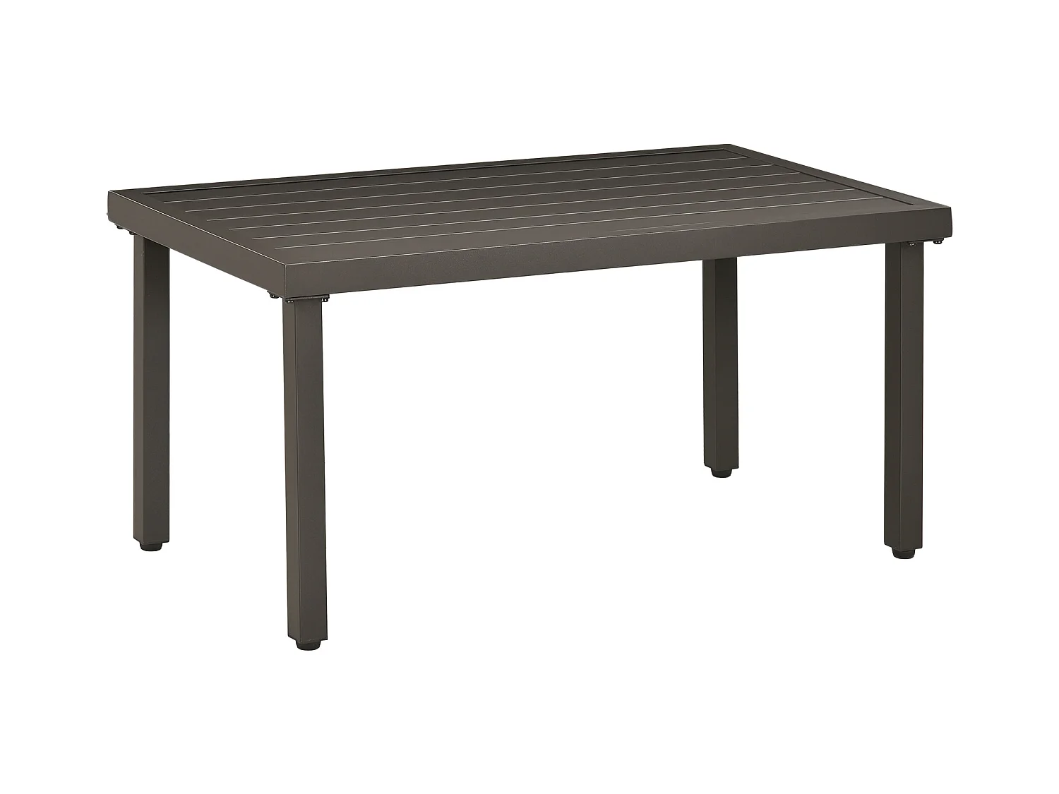 Table basse rectangulaire de jardin plateau à lattes pieds réglables dim. 91L x 51l x 46H cm acier marron