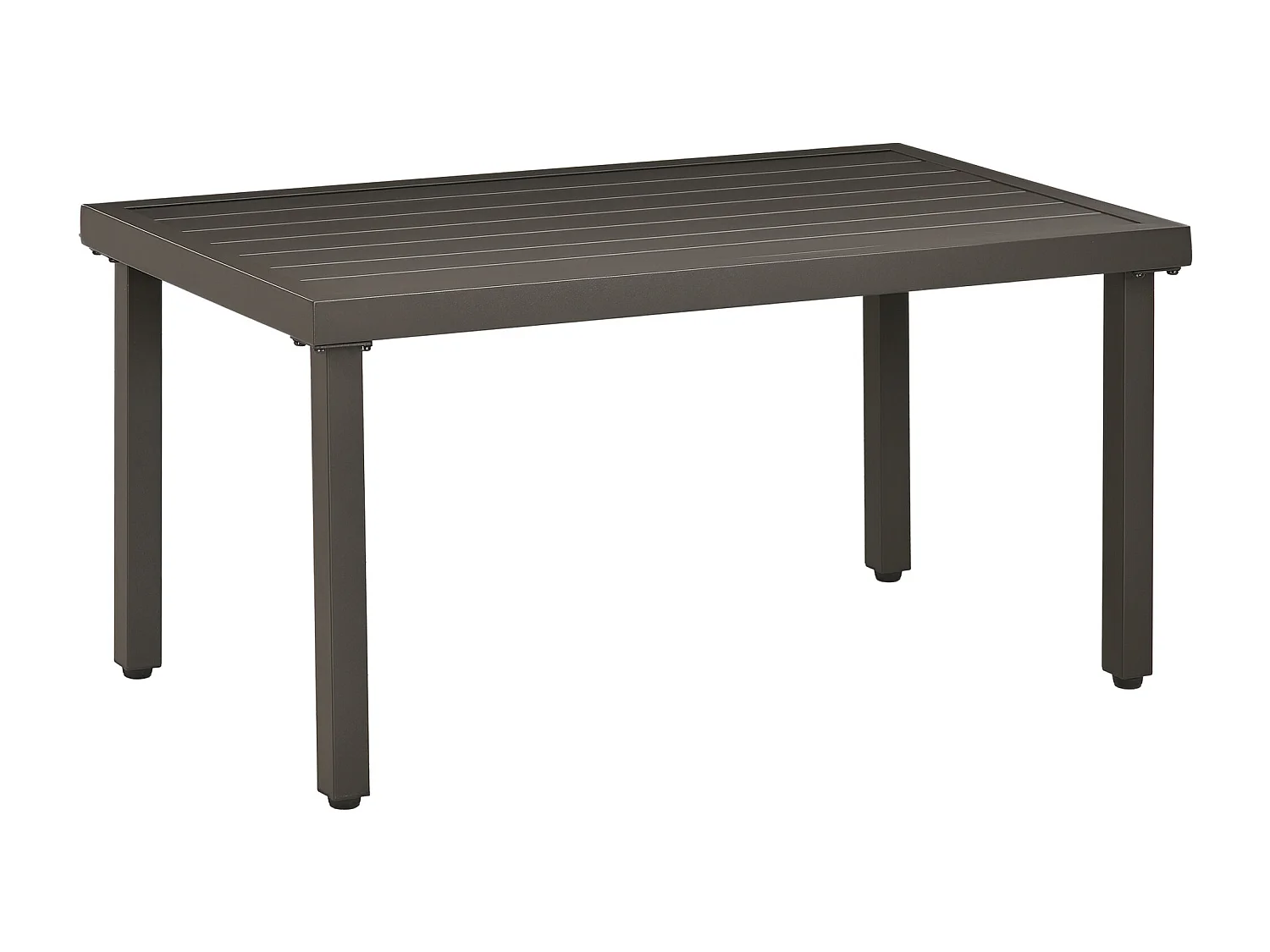 Table basse rectangulaire de jardin plateau à lattes pieds réglables dim. 91L x 51l x 46H cm acier marron