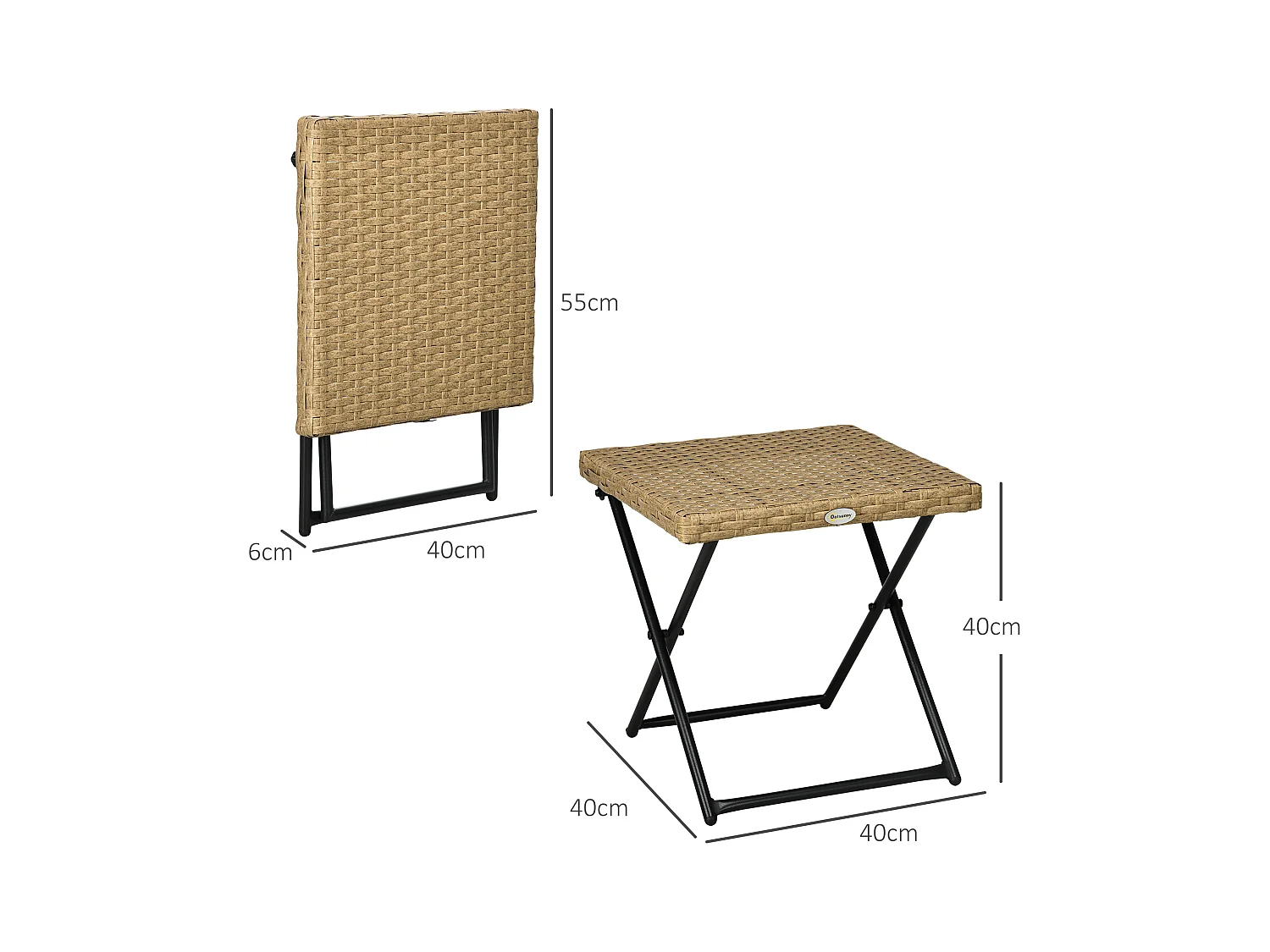 Table basse pliable de jardin style cosy chic dim. 40L x 40l x 40H cm métal époxy résine tressée imitation rotin beige
