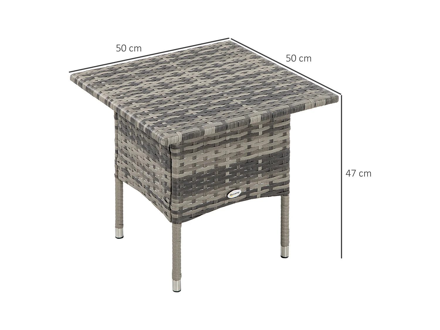 Table basse de jardin style cosy chic dim. 50L x 50l x 47H cm métal époxy résine tressée aspect rotin gris