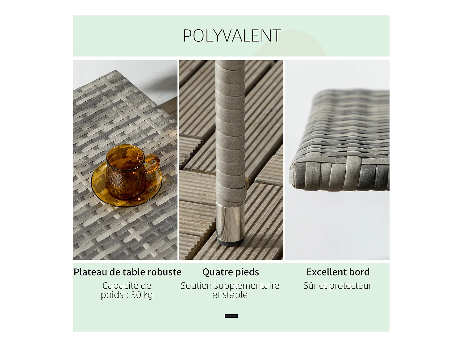 Table basse de jardin style cosy chic dim. 50L x 50l x 47H cm métal époxy résine tressée aspect rotin gris