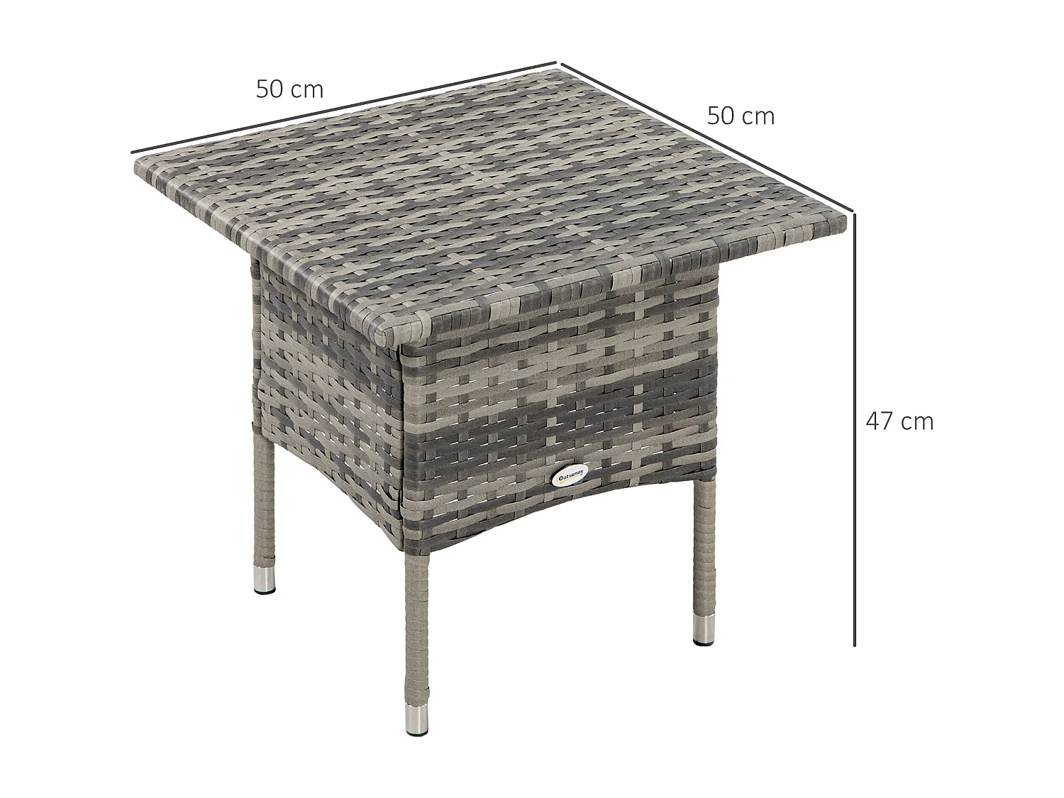 Table basse de jardin style cosy chic dim. 50L x 50l x 47H cm métal époxy résine tressée aspect rotin gris