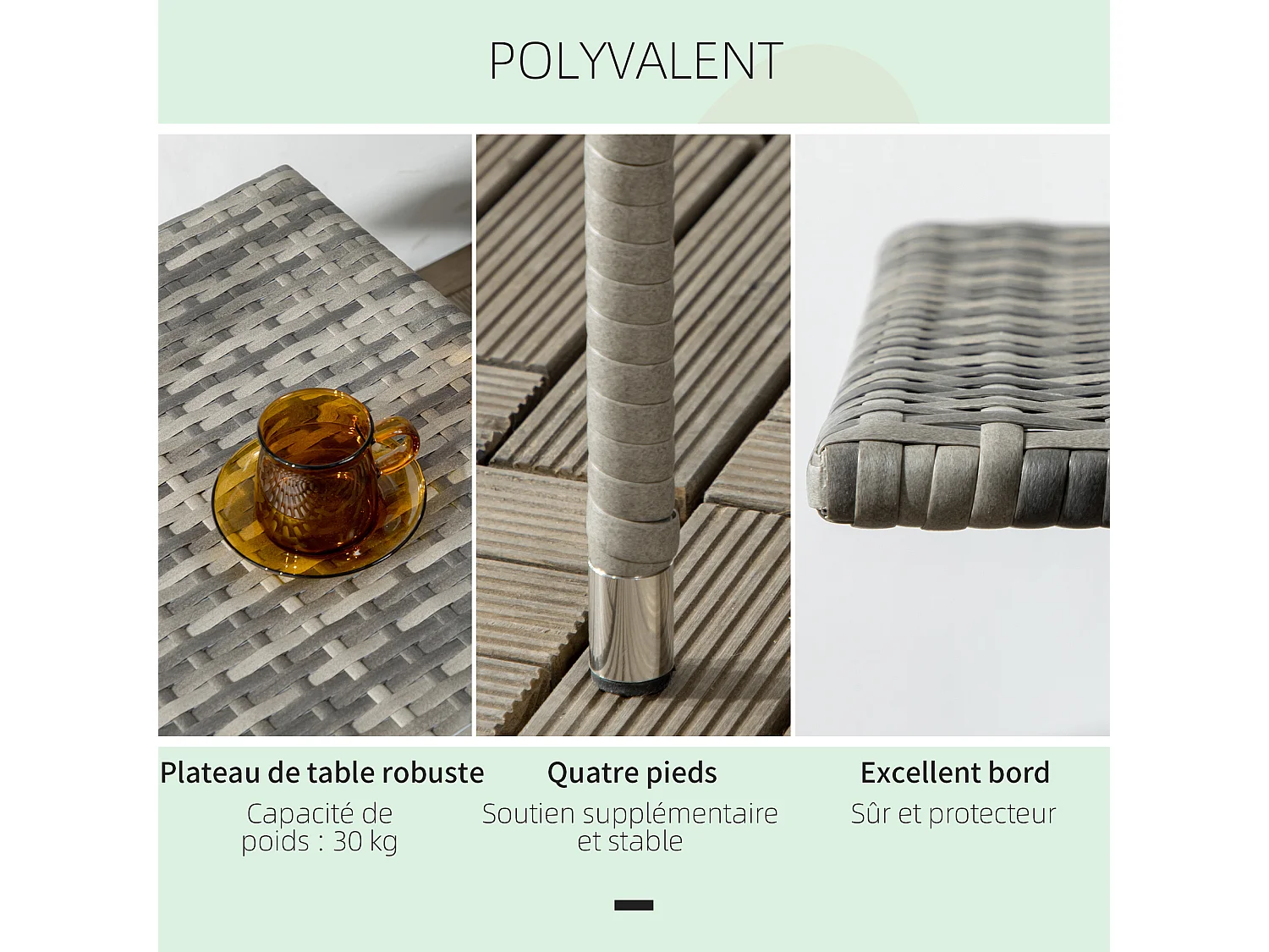 Table basse de jardin style cosy chic dim. 50L x 50l x 47H cm métal époxy résine tressée aspect rotin gris