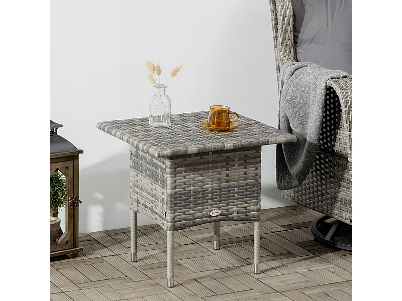 Table basse de jardin style cosy chic dim. 50L x 50l x 47H cm métal époxy résine tressée aspect rotin gris