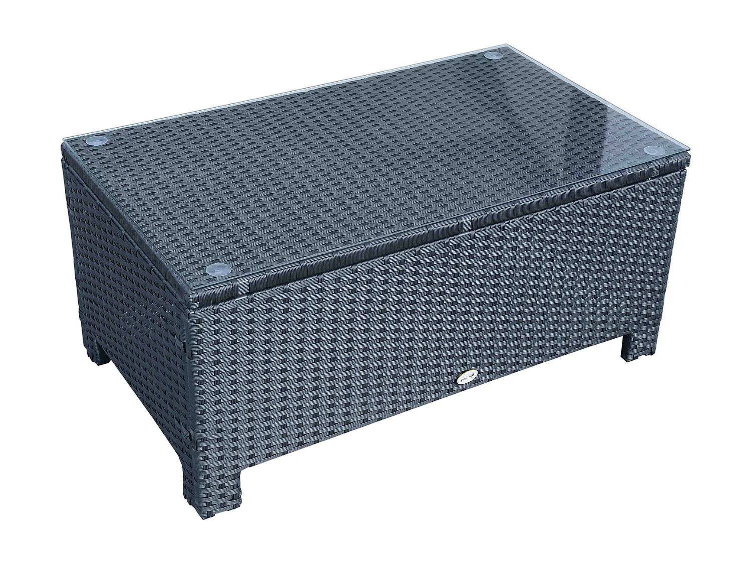 Table basse de jardin plateau verre trempé 5 mm rotin tressé 85 x 50 x 39cm Max. 50 kg noir