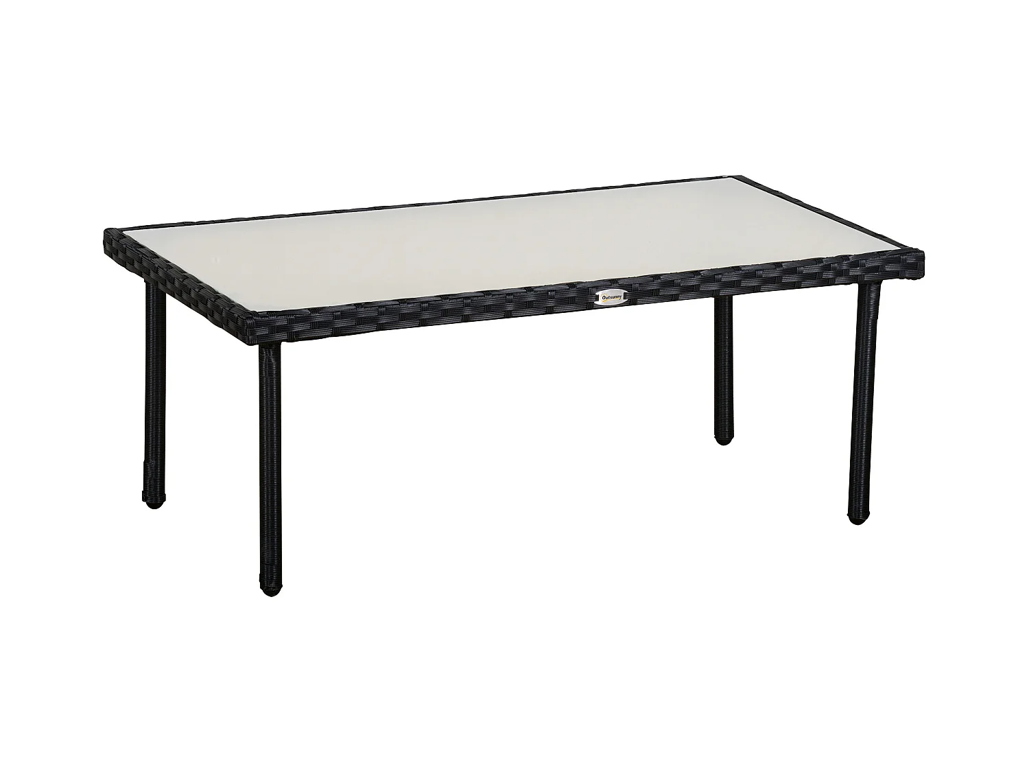 Table basse de jardin plateau verre trempé 5 mm résine tressée imitation rotin
