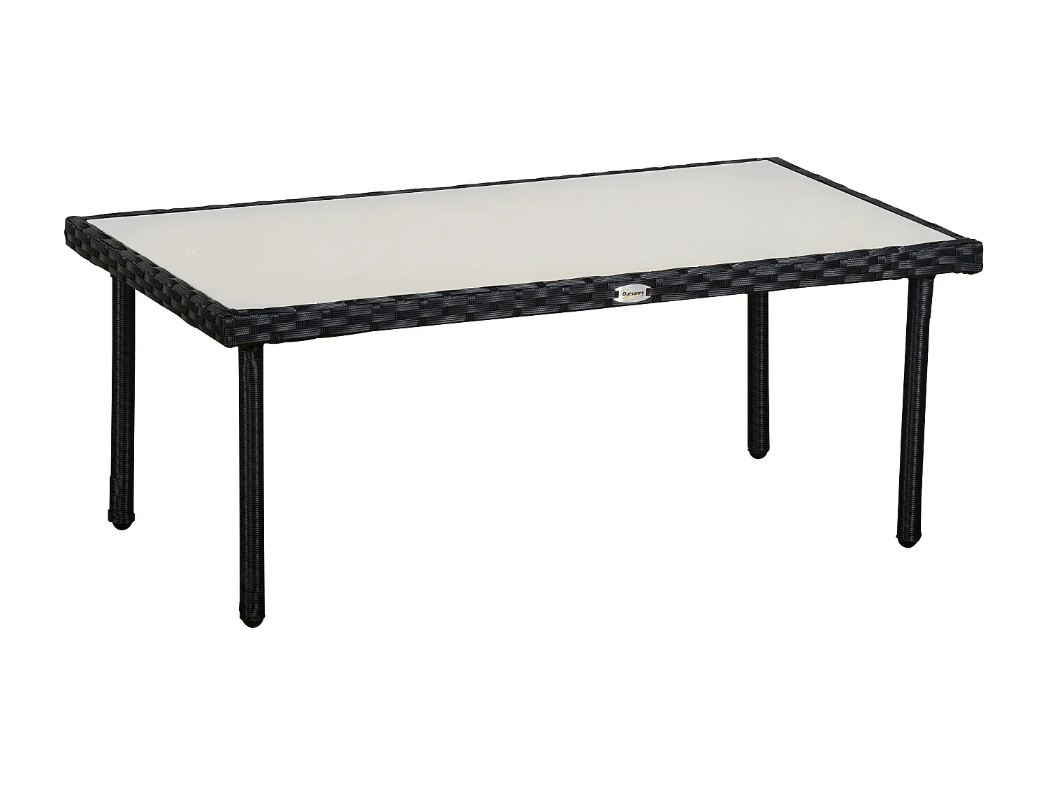 Table basse de jardin plateau verre trempé 5 mm résine tressée imitation rotin noir