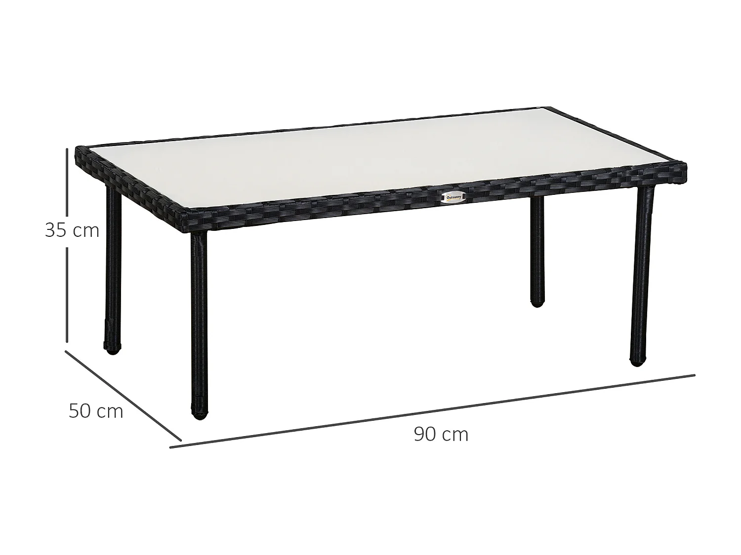Table basse de jardin plateau verre trempé 5 mm résine tressée imitation rotin noir