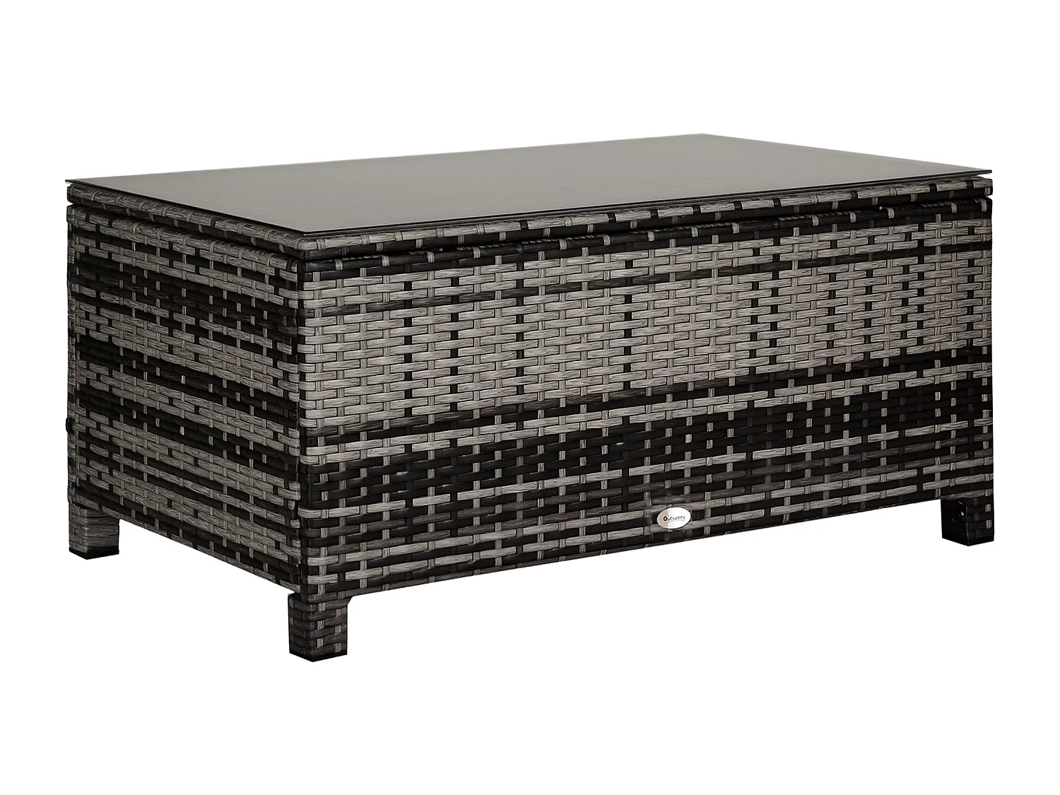 Table basse de jardin plateau verre trempé 5 mm rotin tressé 85 x 50 x 39 cm Max. 70 Kg gris