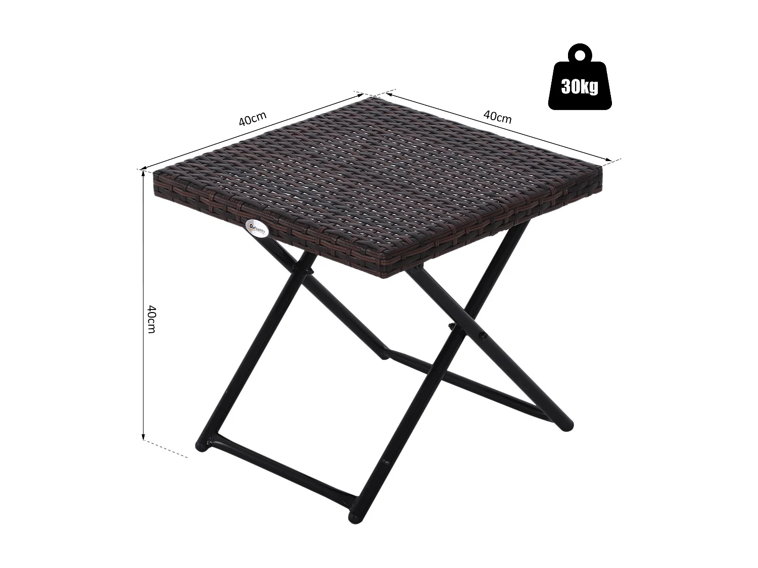 Table basse pliable de jardin style cosy chic dim. 40L x 40l x 40H cm métal époxy résine tressée imitation rotin marron