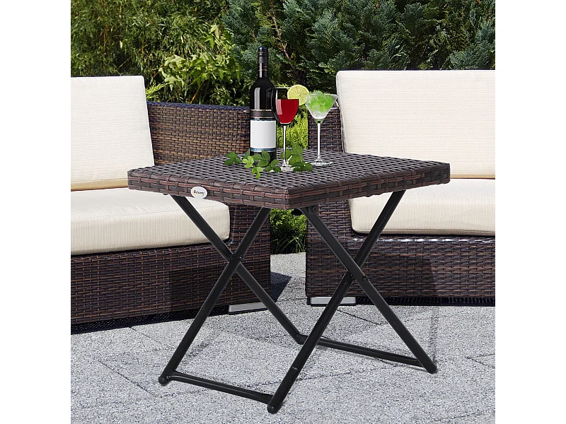 Table basse pliable de jardin style cosy chic dim. 40L x 40l x 40H cm métal époxy résine tressée imitation rotin marron