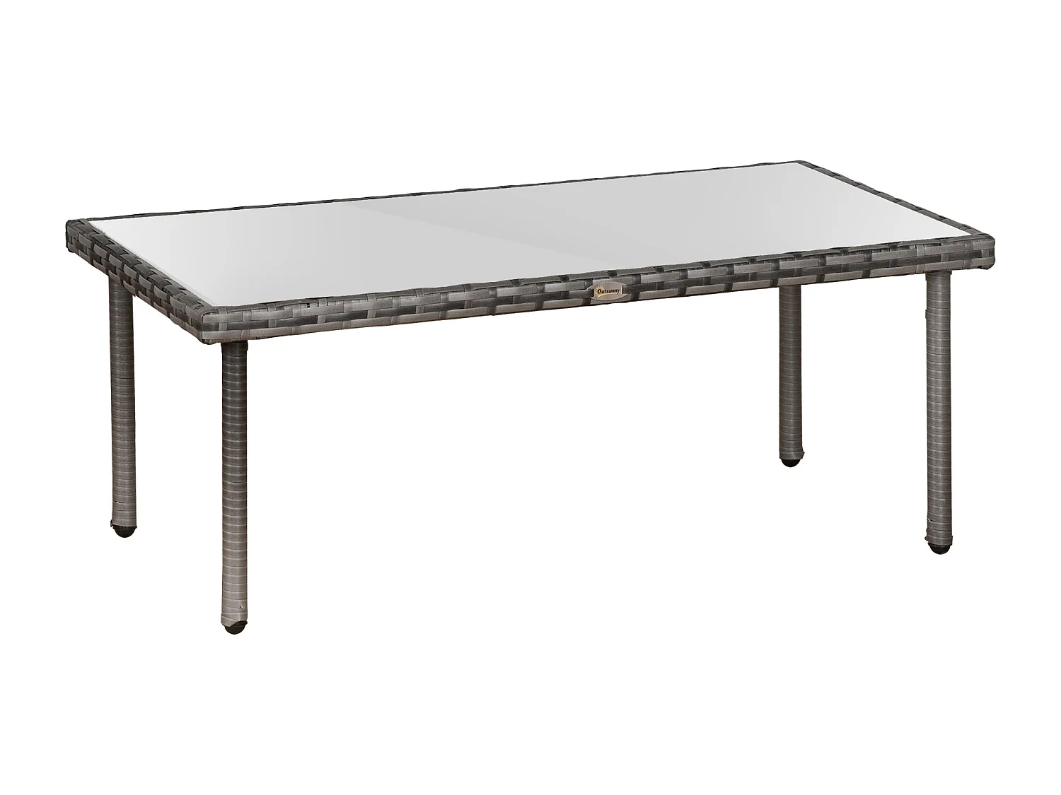 Table basse de jardin plateau verre trempé 5 mm résine tressée imitation rotin gris